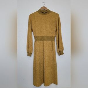 Ces Femme Mustard Yellow Mock Neck Dolman Sleeve Midi Sweater Dress